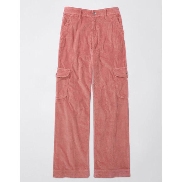 American Eagle Outfitters Pants - American Eagle Pink Corduroy 90’s High Rise Baggy Wide Leg Cargo Pants- Size 10